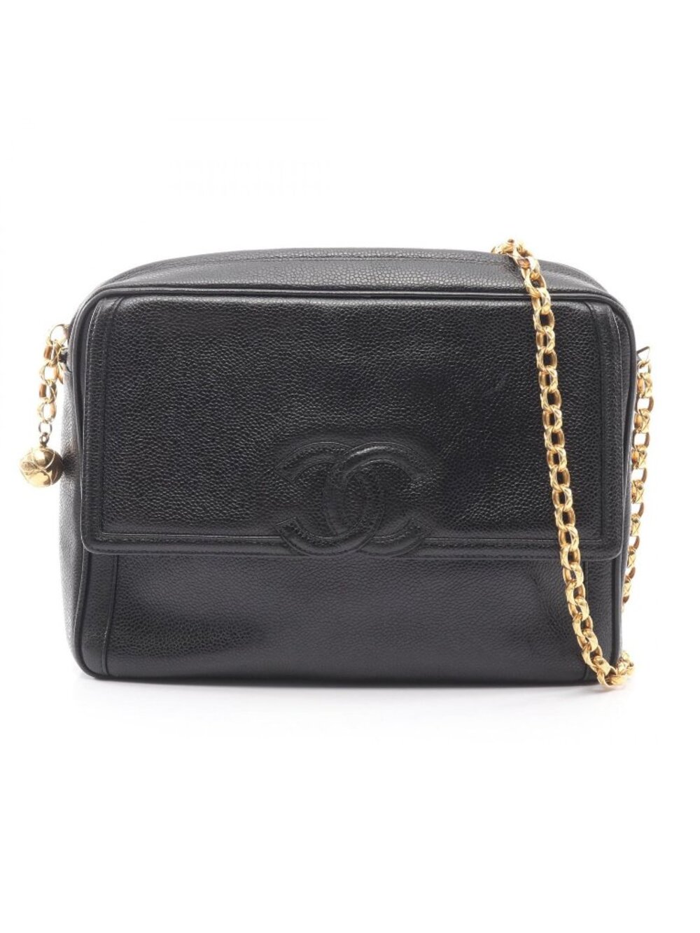Chanel Shoulder Bag CC Logo Black Calf CC Chain